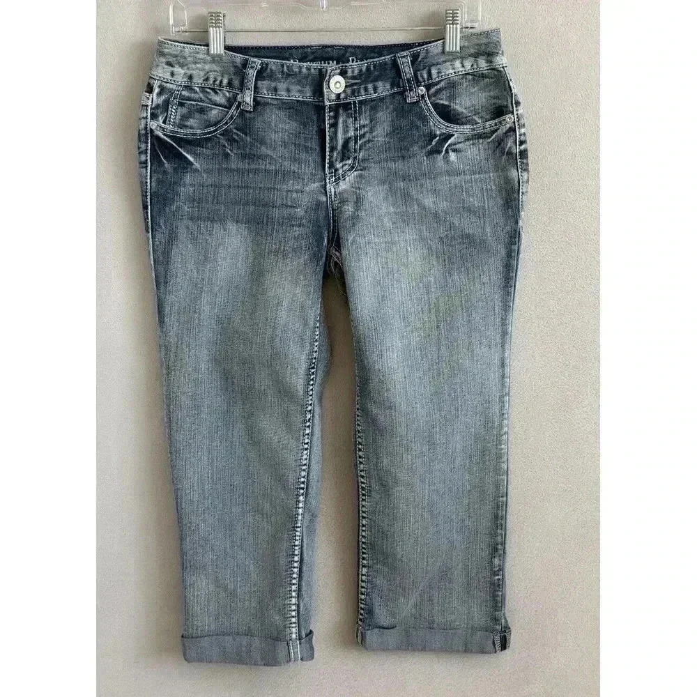 RHYTHM IN BLUES Women's Sz‎ 4 Capri Blue Jeans Denim Cropped Embellished Pockets